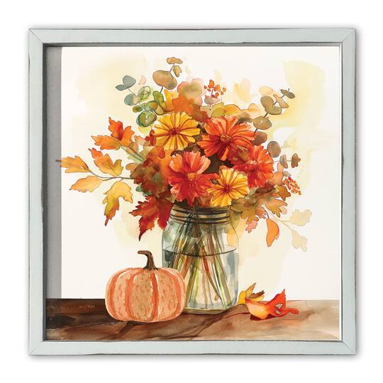 Watercolor Autumn Still Life 16" x 16" White Framed Print
